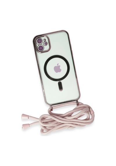 Apple Uyumlu iPhone 11 Kılıf Divo Lazer Askılı Magsafe Kapak Pembe,