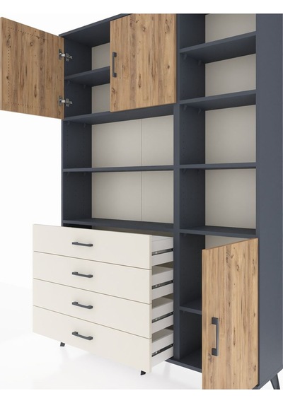 Arges Dolap 9 Raflı 4 Çekmeceli 3 Kapaklı 132x30x195 Antrasit... Antrasit