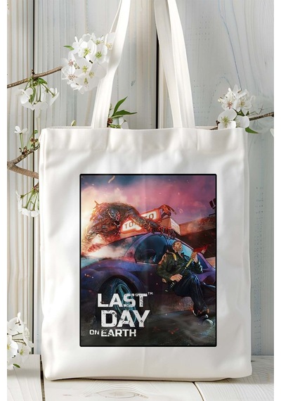 Art Hediye Last Day On Earth Mobil Oyun Baskılı Bez Çanta Omuz Çantası Çift Tafaflı Baskı Kişiye Özel 3 Çok Renkli