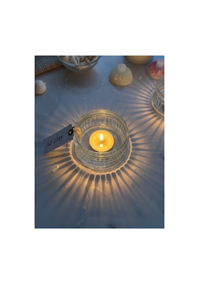 Exemumluk Minimalist Çizgili Cam Tealight Mumluk Modern Ve Şık Dokunuş Bej