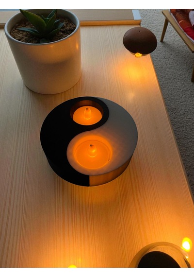 Yin Yang Mumluk Siyah Beyaz Çift Hazneli Led Tealight Dekoratif Mumluk