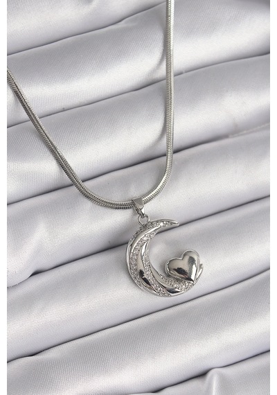 316l Çelik Gümüş Renk İtalyan Zincir Zirkon Taşlı Halil Figür Detay Kadın Kolye