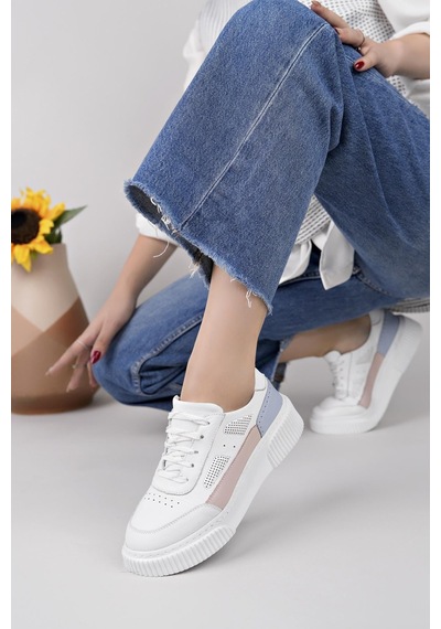 Nesilshoes Nesil Shoes Comfo 100 Beyaz Pembe Hakiki Soft Deri Kadın Sneakers