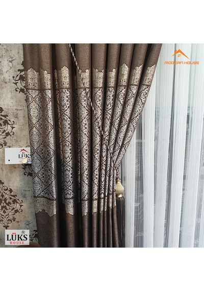 Lüks Kahverengi Fon Pano Perde Sık Pile Tek Kanat - Modern House Kahverengi