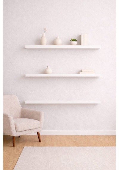 Yankı-byeg 90 Cm 3lü Mat Beyaz Mdf Uçan Duvar Rafı Gizli Bağlantı Kitaplık Beyaz