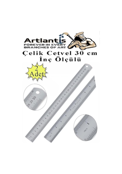 Çelik Cetvel 30 Cm İnç Ölçülü 2 Adet Paslanmaz Çelik Metal Çetvel 30 Santimetre Düz Kenar Kolay Çizimler İçin Gümüş