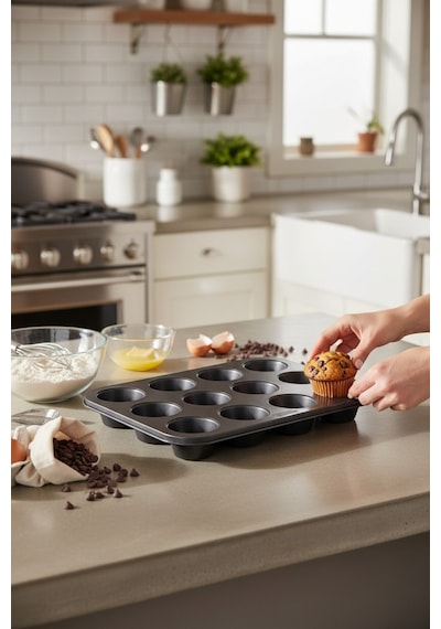 Yanmaz Yapışmaz 12'li Muffin Kek Kalıbı Siyah