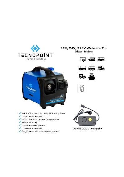 12v-24v-220v Komple Çanta Tipi Dizel Kabin Isıtıcı 5 Kw D4 Kumandalı Bluetothlu Webasto Unıversal