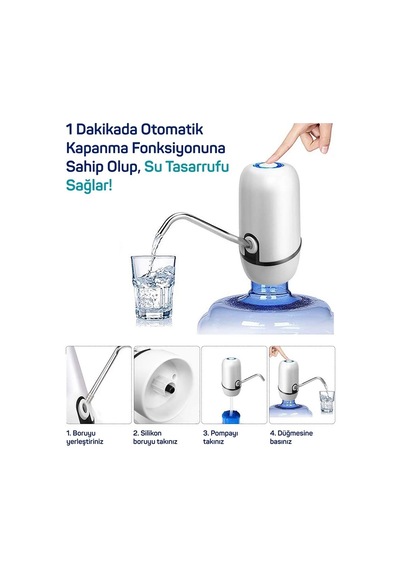 Yeni Nesil Dokunmatik Damacana Su Pompası Şarjlı 1200 Mah Açık Lacivert