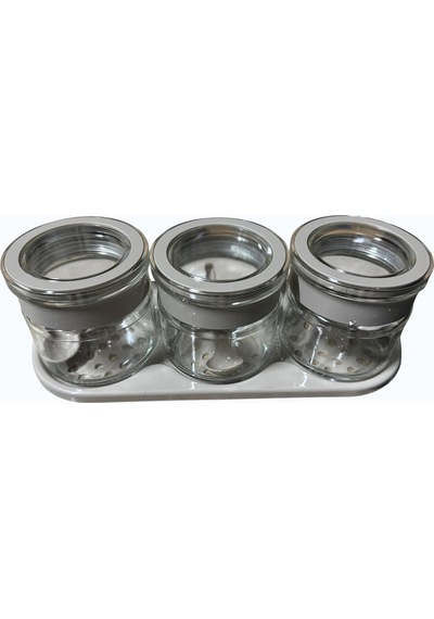 Jarkin Baharatlık Seti, Cam Kavanoz, Contalı Hava Almaz Kapak Ve Kaşık Dahil, 3'lü Set, Siyah/mavi/bej Renk Seçenekleri Bej