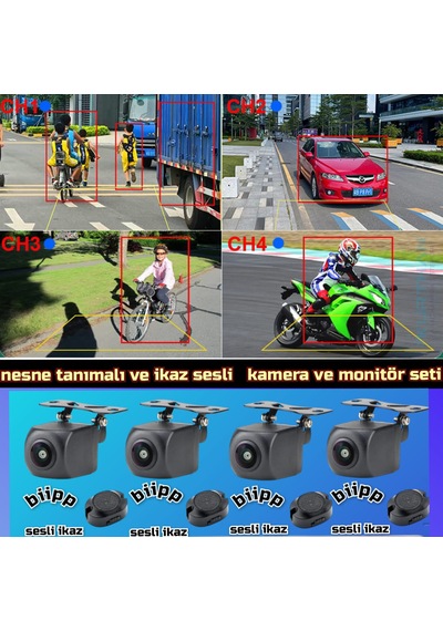 7 İnç Dvr Ekran Ve Araç Yaya Tanımalı Sesli İkazlı 4 Kameralı Set