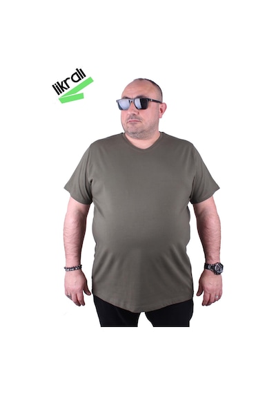 Moc Grande Mocgrande Erkek Büyük Beden Likralı Basic V Yaka Tişört 11170 Hakı Haki