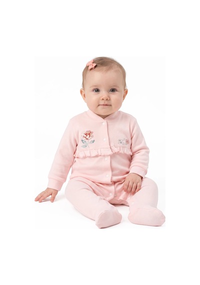 Bebegen Kız Bebek Ekru Somon Gül Nakışlı Kanaviçe Çıtçıtlı Patikli Tulum