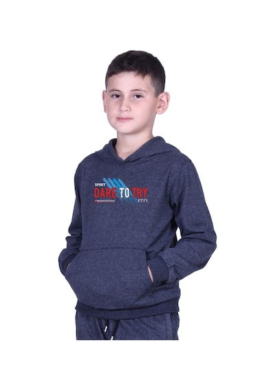 Fyk Kids Erkek Çocuk Baskılı Kanguru Cepli Kapüşonlu 2li Eşofman Takımı Gri - Füme