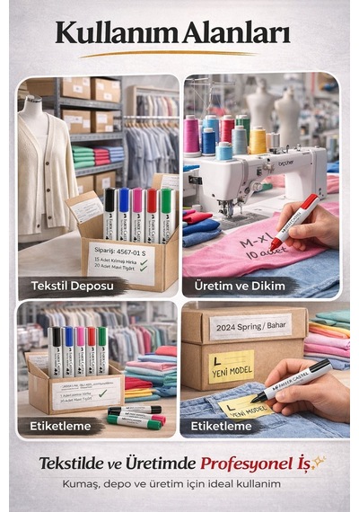 5'li Tekstil Markörü Kalem Seti Kumaş Yazı Kalemi Siyah, Mavi, Pembe, Kırmızı, Yeşil Çok Renkli