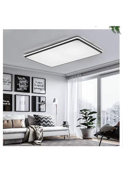 Siyah Dikdörtgen Kumandalı Dimli 3 Işık Renkli 88x62cm Led Tavan 3Renk Kumandalı