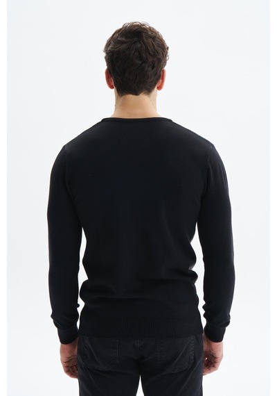 AR-MA Arma Erkek Slim Fit Likralı Akrilik Kumaş V Yaka Kareli Kazak K0kro0860 Siyah