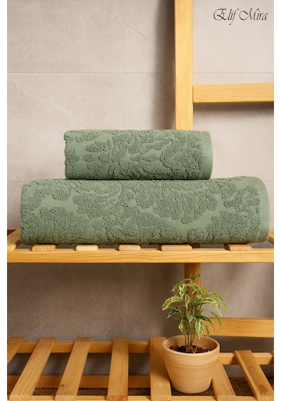 Banyo & Yüz Havlusu Seti %100 Pamuk 90x150 + 50x90 Cm Amorivy Yeşil