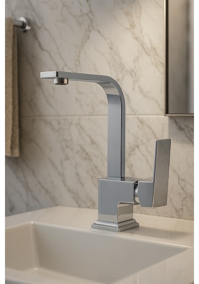 Viosa Kısa Krom Lüx Köşeli Mix Aç Kapa Banyo Lavabo Bataryası Siyah