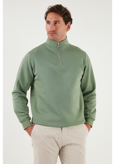 Buratti Pamuklu Regular Fit Yarım Fermuarlı Dik Yaka Erkek Sweat 59052592 Elma Yeşili