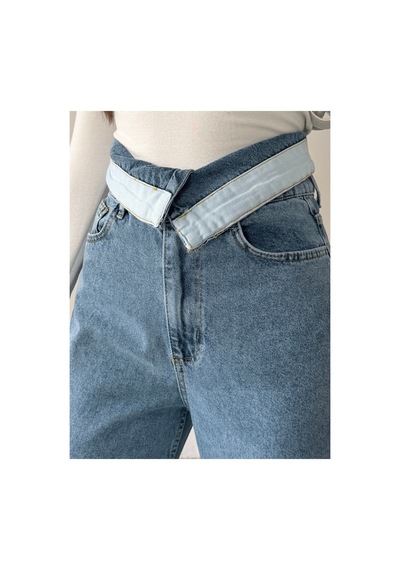 Blue Marlın Kemer Yakalı Tam Kalıp Bol Paça Jeans Buz Kar