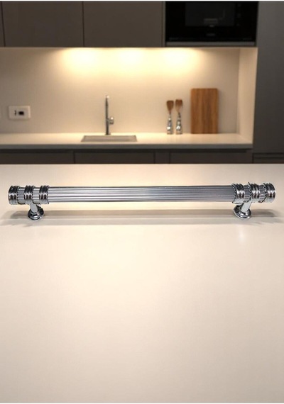 Çizgili Nesli Alüminyum Metal Lüks Modern Mobilya Çekmece Mutfak Dolabı Kulpu Krom 192mm Krom