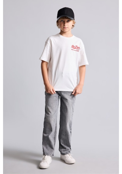 Defacto Overshirt Fit Bisiklet Yaka Sırtı Baskılı Kısa Kollu Tişört Erkek Çocuk I6497a826hswt32 Beyaz-wt32