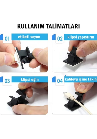 Microcase Kendinden Yapışkanlı Kablo Sabitleyici Ve Düzenleyici Klips Seti 20'li Al5408 Siyah