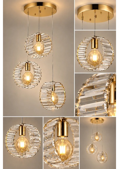 Modern Premium Gold Camlı 3 X E27 Duyulu Dekoratif Salon Mutfak Yemek Odası Avizesi 60w Beyaz
