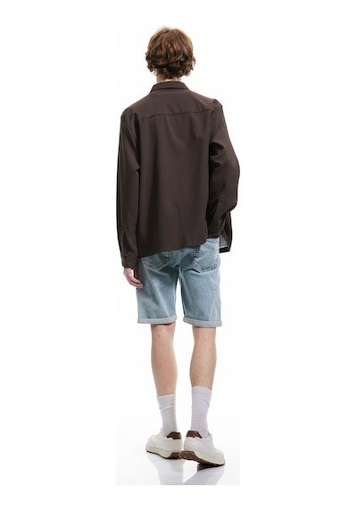 Koton Pamuklu Slim Fit Katlamalı Paça Bermuda Jean Şort Bleach 5sam40002ıd Açık Mavi