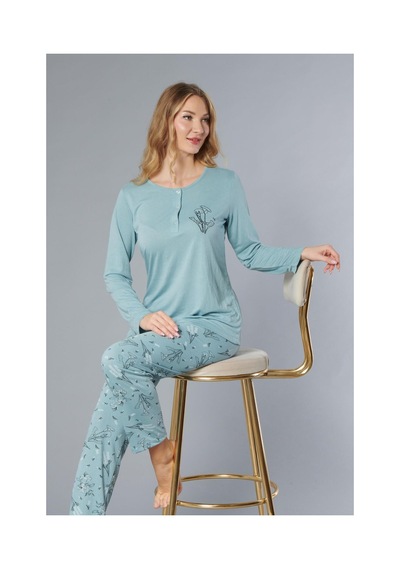 Alperi Uzun Kol Mevsimlik Pijama Takımı Viskon 790-38 Yeşil