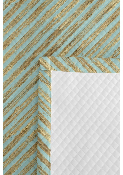 Mavi Çizgili Geometrik Genç Odası Tek Kişilik Pike Takımı - Gold Modern 160x220 Cm Yatak Örtüsü Ilık Duman Fısıltısı