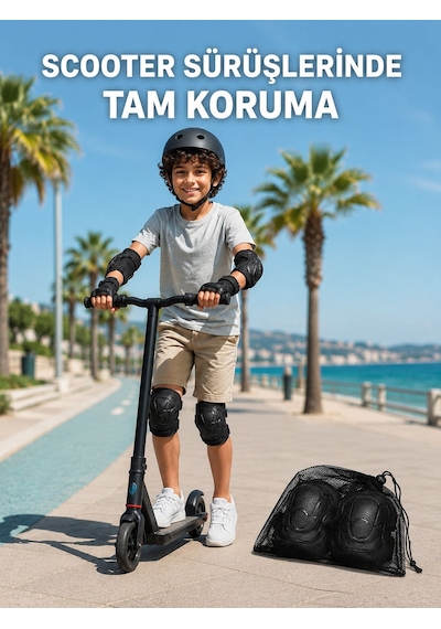 Çocuk Kaykay Paten Scooter Bisiklet Koruyucu Dizlik Seti 2 Adet Siyah - Lisinya