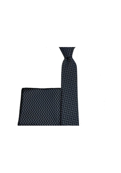 Brianze Siyah Beyaz Desenli Kravat Mendil Set (524721800) Siyah