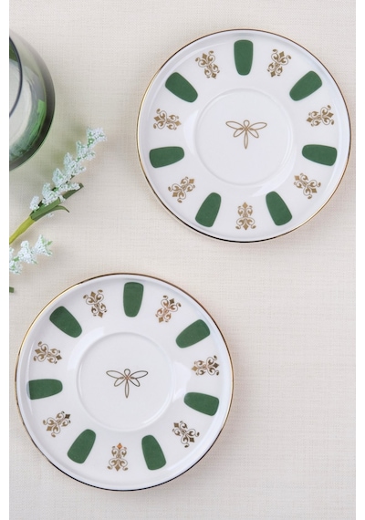 Tabak Evi Porselen Acem Zade Yeşil Çay Tabağı 12,5cm 2 Li Çok Renkli