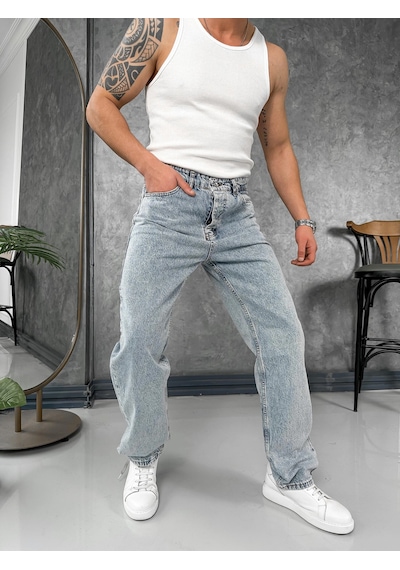 Modefendi Baggy Kalıp Yüksek Kalite Kot Pantolon Buz Mavi