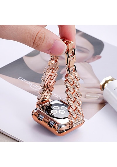 Apple Uyumlu Watch  Ultra 1/2/3 49mm Kordon Taşlı İnce Metal Kordon 103