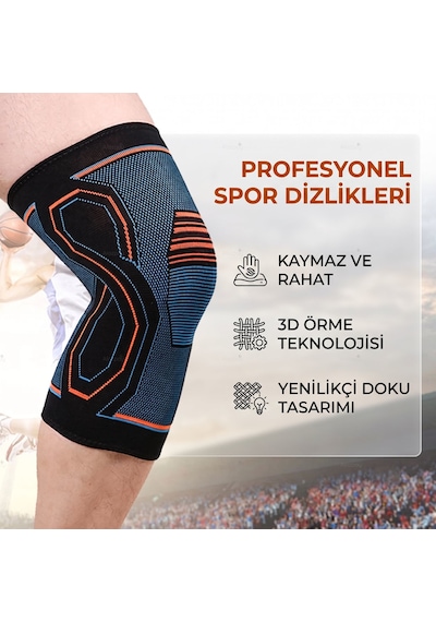 Esnek Ve Sıkmayan Dikişsiz Antrenman Dizliği - Kaymaz Silikonlu Ortopedik Fitness, Voleybol, Basketbol Spor Dizlik 1 Adet Mavi - Turuncu