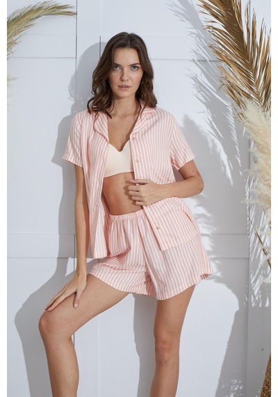 Sevim Kadın Önden Düğmeli Kısa Kol Somon Şortlu Pijama Takım C9t1n951 001