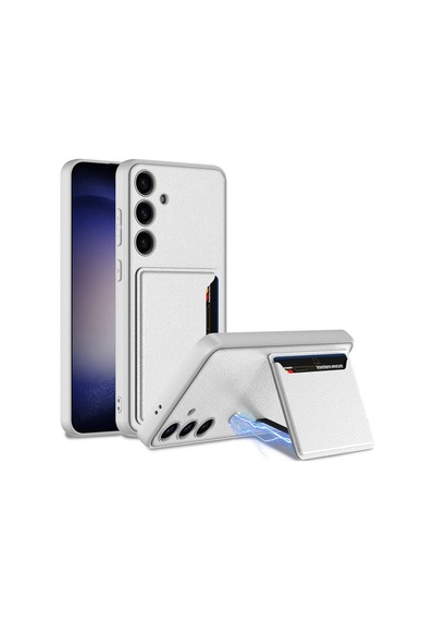Noktaks - Galaxy Uyumlu S24 Uyumlu - Kılıf Suni Deri Arka Yüzey Kartlıklı Kıpta Silikon Kapak - Gümüş - T30301 Gümüş