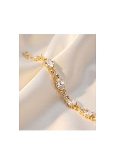 Xupıng Jewelry 14k Zirkon Taşlı Çelik Sonsuzluk Model Bileklik Sarı Sarı