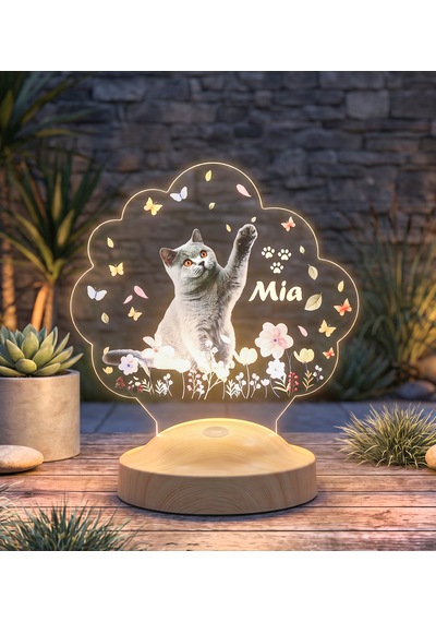 Kedi Fotoğraflı Led Lamba, Kişiye Özel Fotoğraf Ve İsimli Evcil Hayvan Temalı Lamba Hediye Tek Foto Kedi