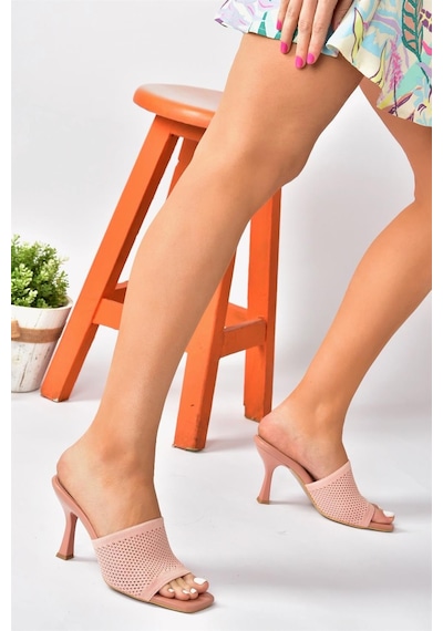 Fox Shoes Pudra Triko Kumaş Topuklu Kadın Terlik P590033357