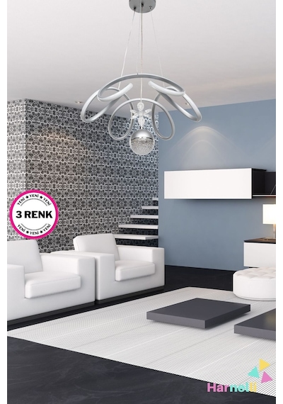 3 Renk Yanabilen Şeker Camlı Modern Ledli Avize Gri