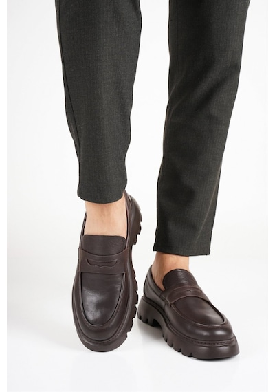 Fame Step Hakiki Deri Erkek Casual Ayakkabı +4.5 Cm Boy Uzatan Kalın Taban Günlük Bağcıksız Comfort Kahverengi Loafer Venedik