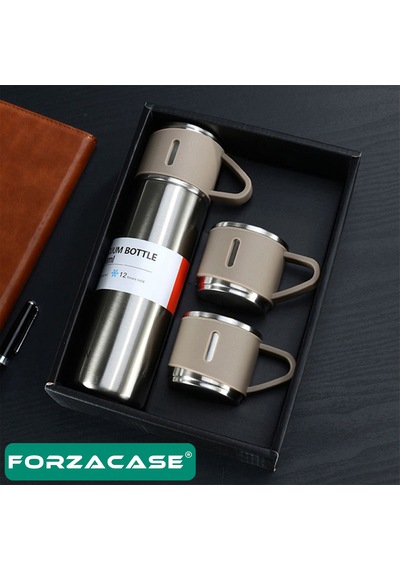 Forzacase FC046M 3 Bardaklı Paslanmaz Çelik Termos Mavi 500 ML