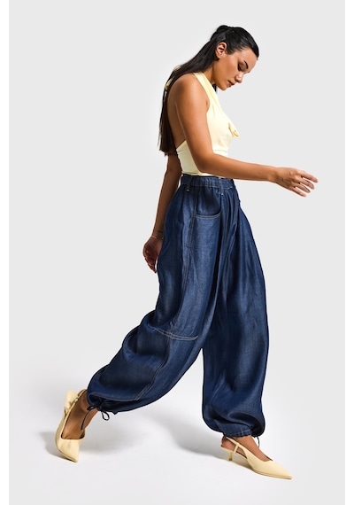 Itsbasic Kadın İndigo 7s6-50 Süper Ballon Fit Bol Kesim Paça Detaylı Tasarım Denim Jean