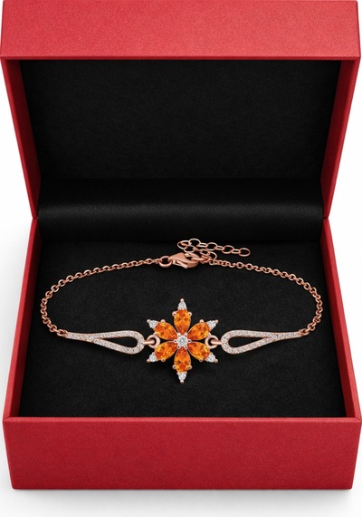 Çekirdekjewelry 925 Ayar Gümüş Turuncu Taşlı Çiçek Bileklik Pembe