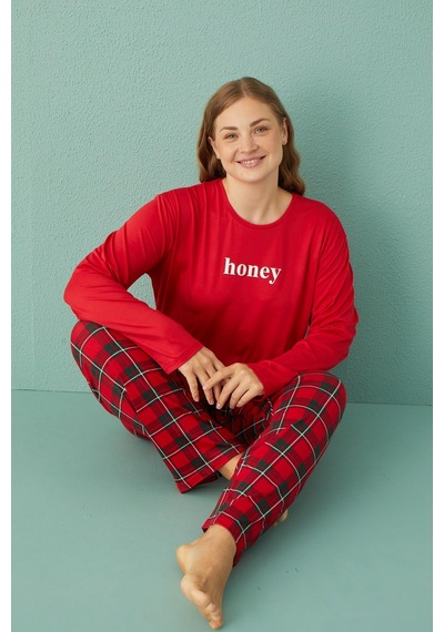 Gd Goldoremi 50802-2 Büyük Beden Kadın Honey Milan Kumaş Pijama Takım 001