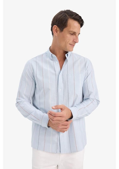 Defacto Regular Fit Polo Yaka Çizgili Pamuklu Uzun Kollu Gömlek E7892ax25aube723 Mavi
